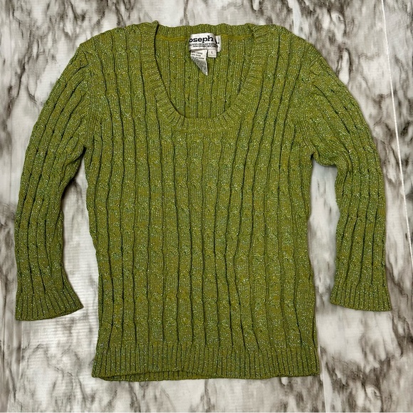 Joseph A Womens Sz L Shimmer Green Fitted Ribbed Scoop Neck Sweater Y2K Festive - Picture 2 of 8